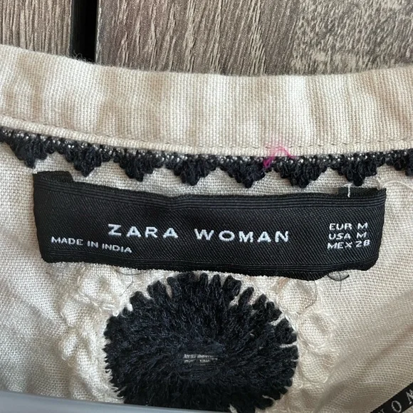 ZARA Linen/Cotton BOHO Embroidered open Front Blouse with tassels. M - Picture 9 of 13